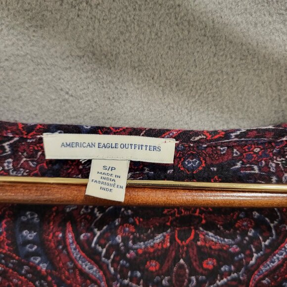 American Eagle Paisley‎ Dress Women's Small Pin Tuck Tassles Hippie Boho Peasant - Picture 3 of 5